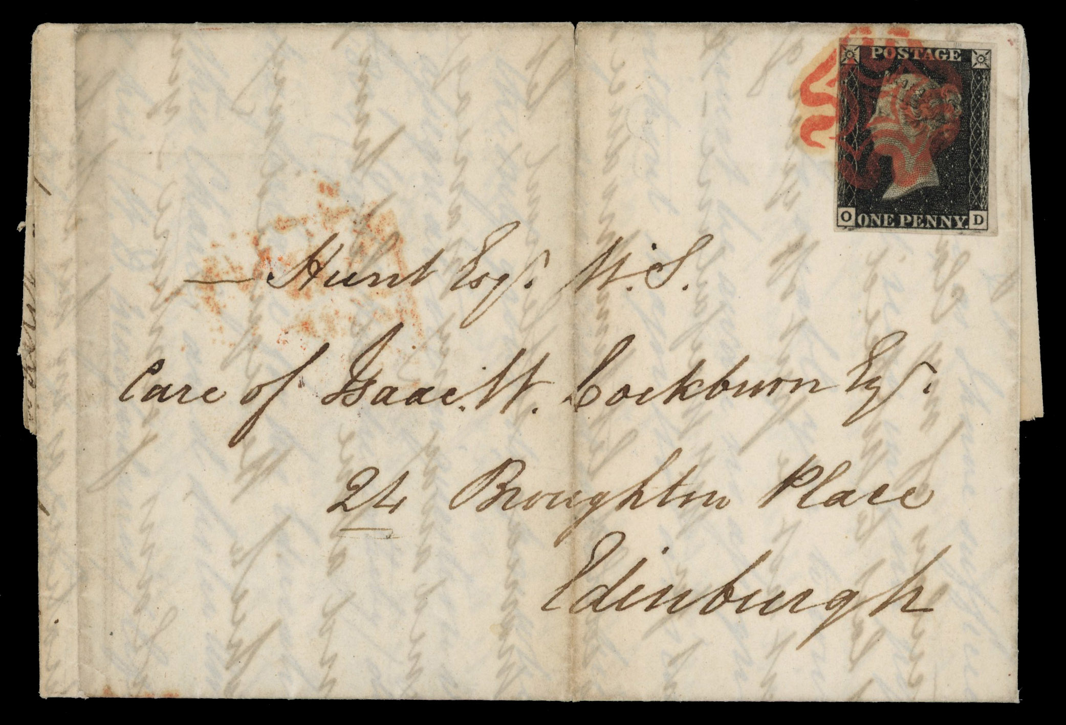 GB 1840 1d black, Plate 8 (OD) on cover to Edinburgh, SG 2