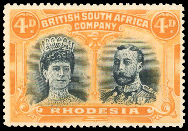 Rhodesia 1910-13 4d blue-black and yellow-orange