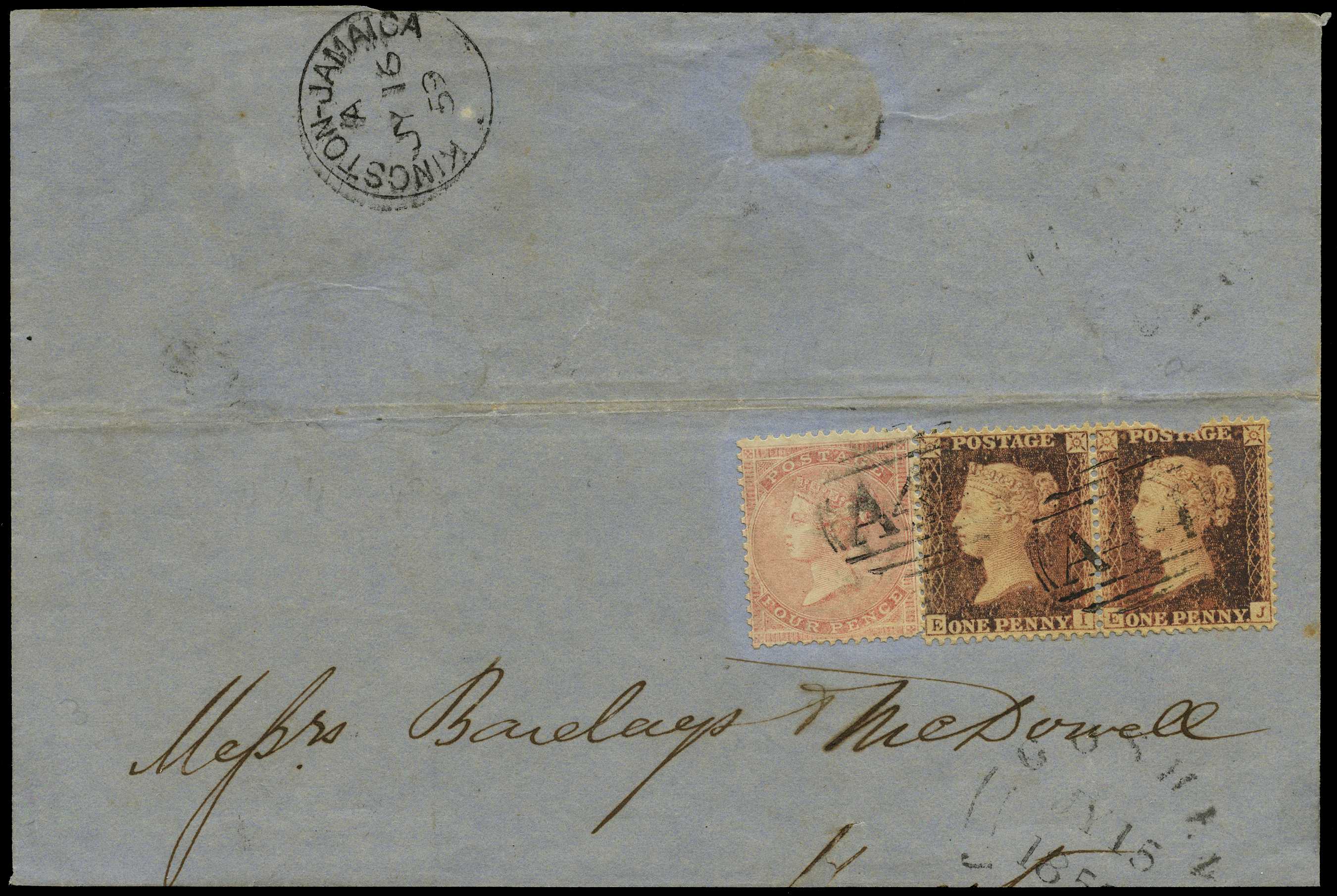 GB USED ABROAD: 1860 Goshen “A44” numeral on...