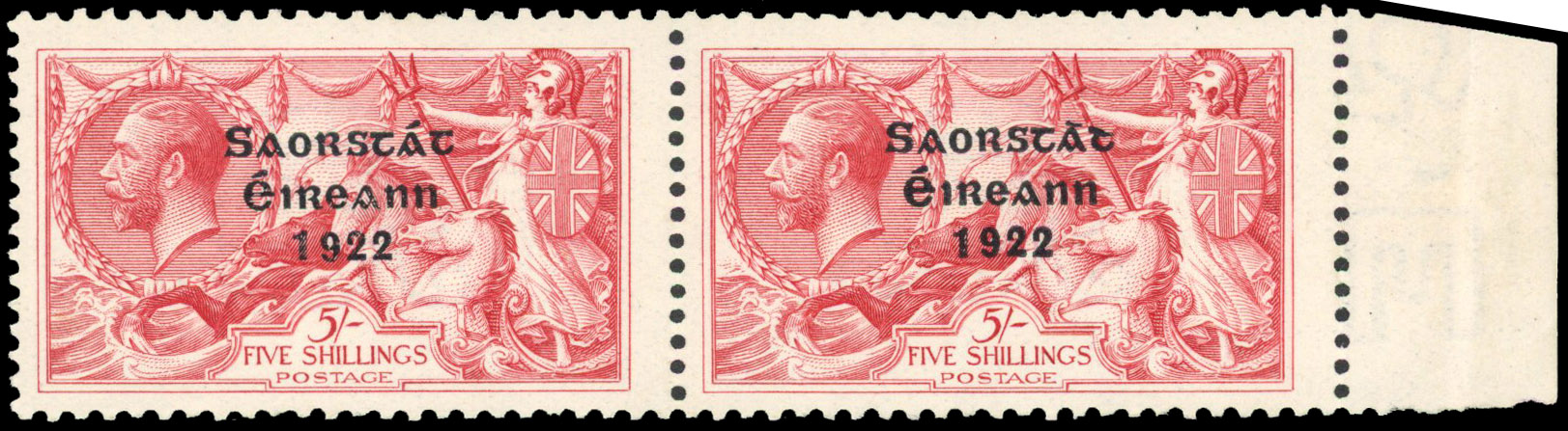 Ireland 1922-23 5s rose-carmine variety Accent reversed
