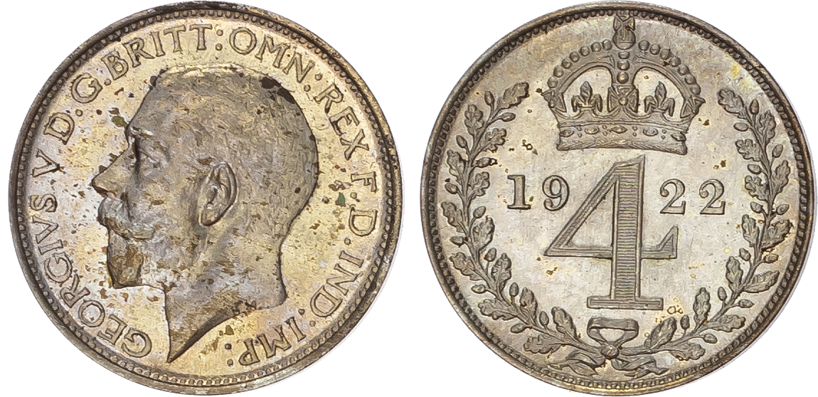 George V (1910-1936) Maundy Set, 1922, Fourpence, Threepence, Twopence, Penny.