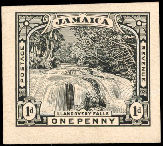 Jamaica 1900-01 Llandovery Falls 1d, stamp-size essay die proof, SG 31var