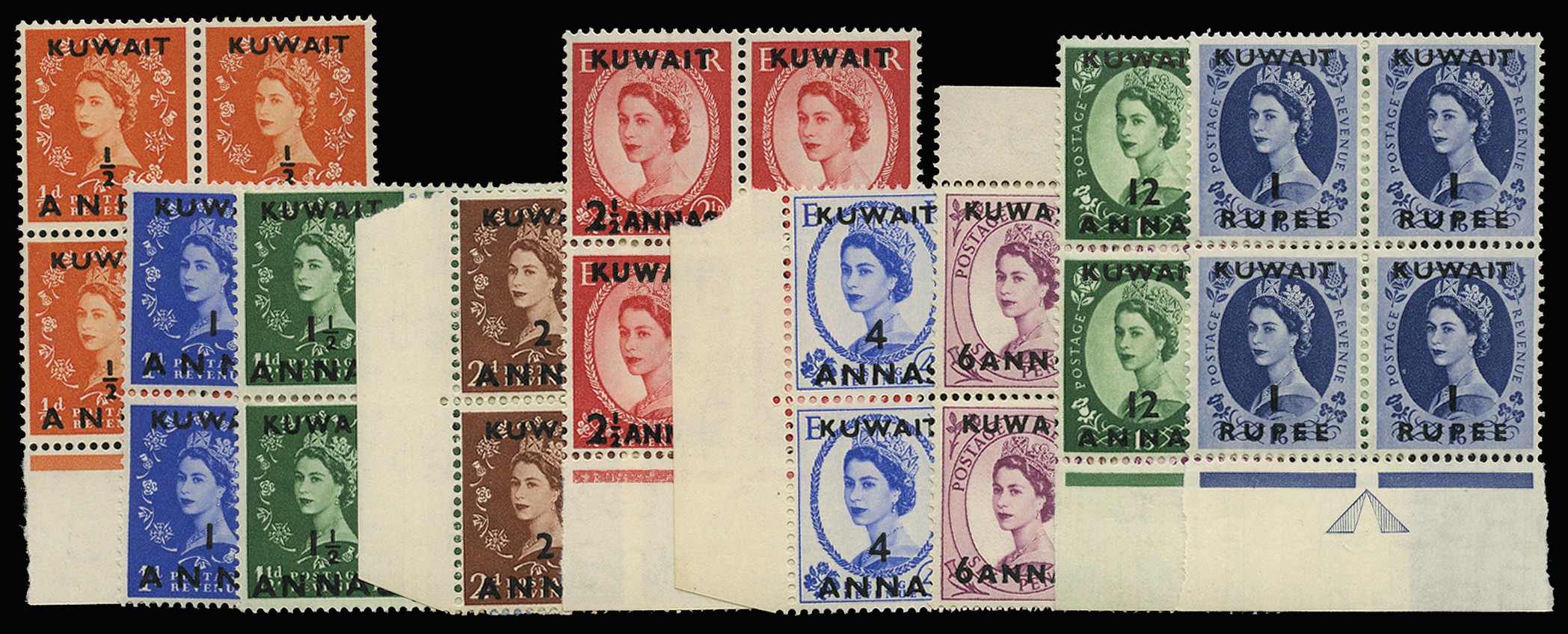 1956 ½a - 1r surcharged set of nine...