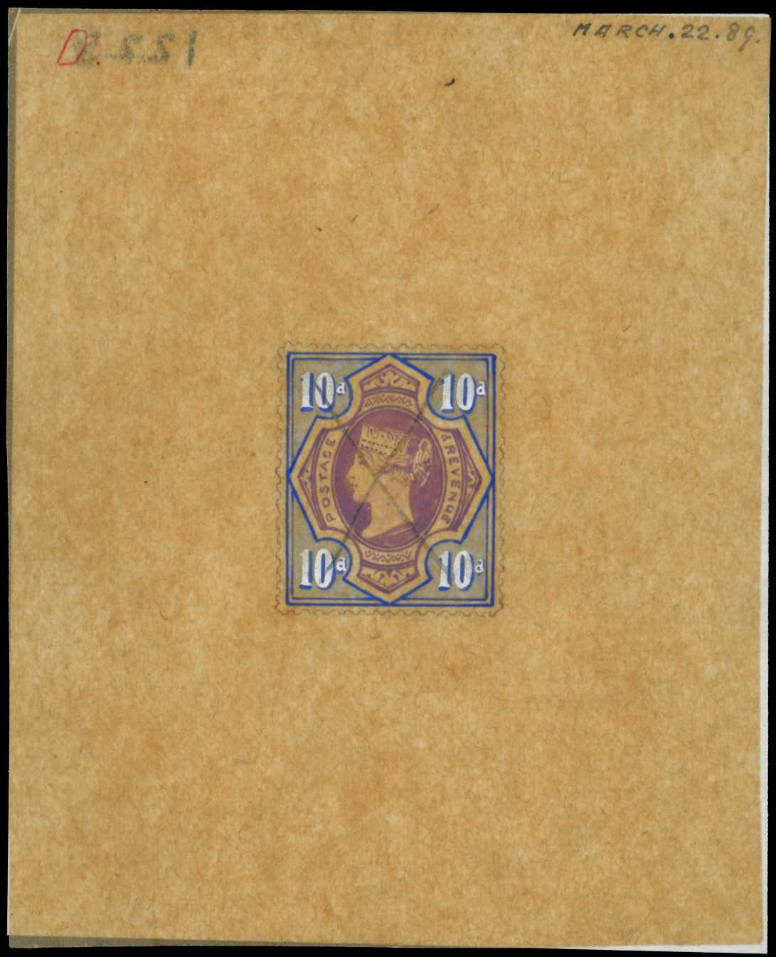 1889 10d "Jubilee" hand-painted essay executed...