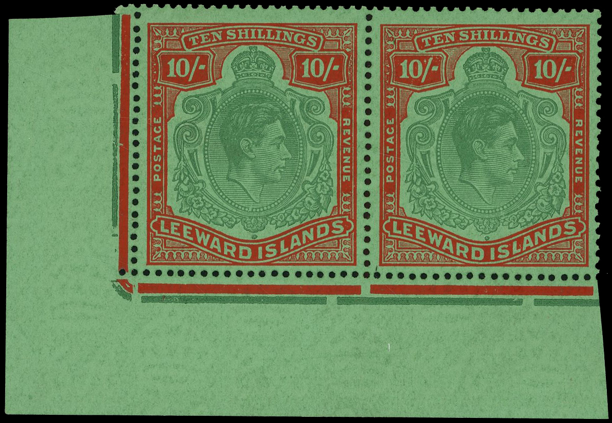 Leeward Islands SG 113c, ca 1944 10/- missing pearl pair mint