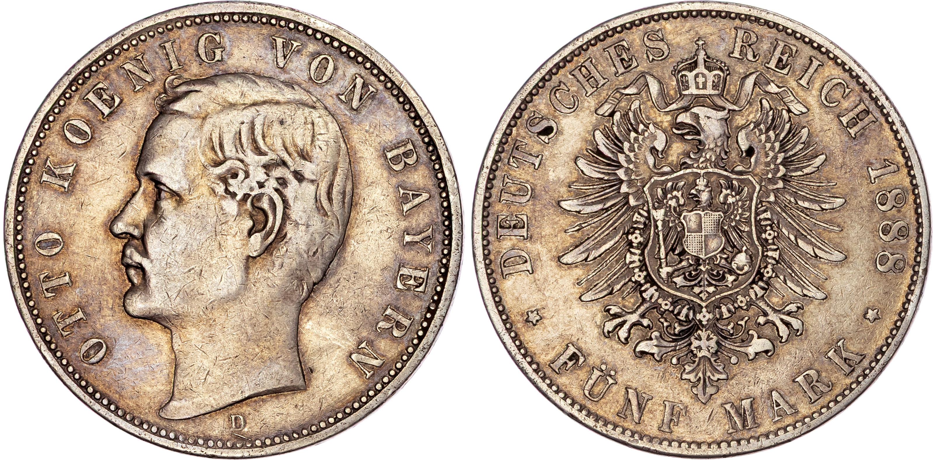 Germany, Bavaria, Otto (1886-1913), silver 5 Mark, 1888