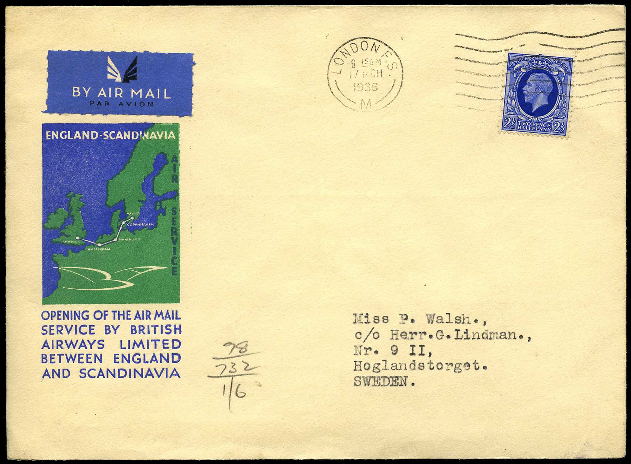 1936 First Flight printed cover "OPENING OF...