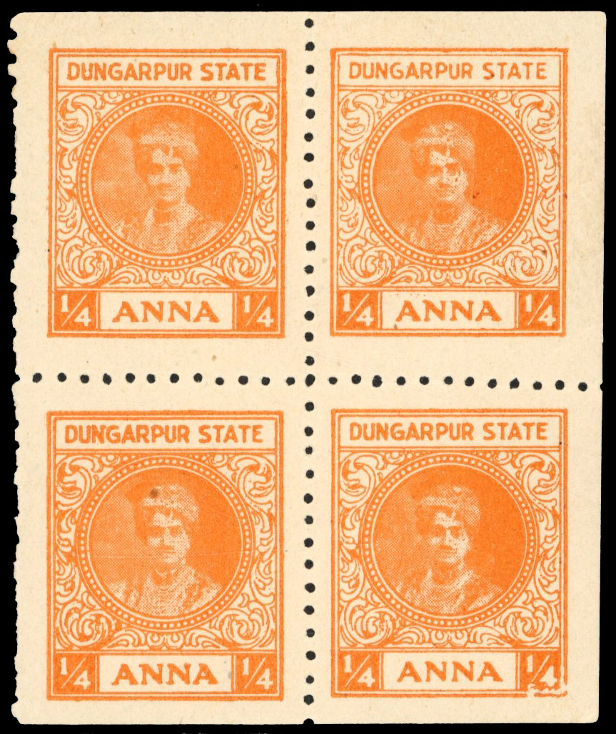 I.F.S Dungapur SG 9d complete pane of 4 mint