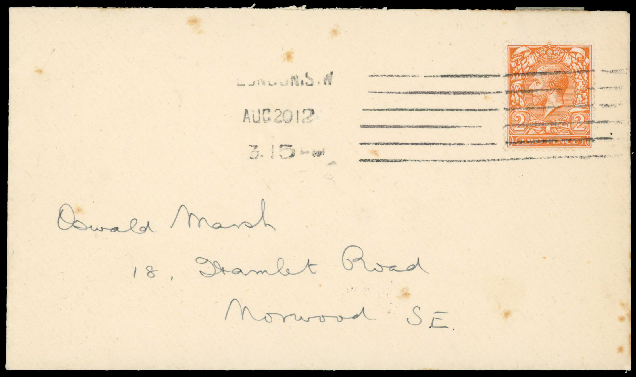 1912 2d Orange-yellow (Die I). first day of issue