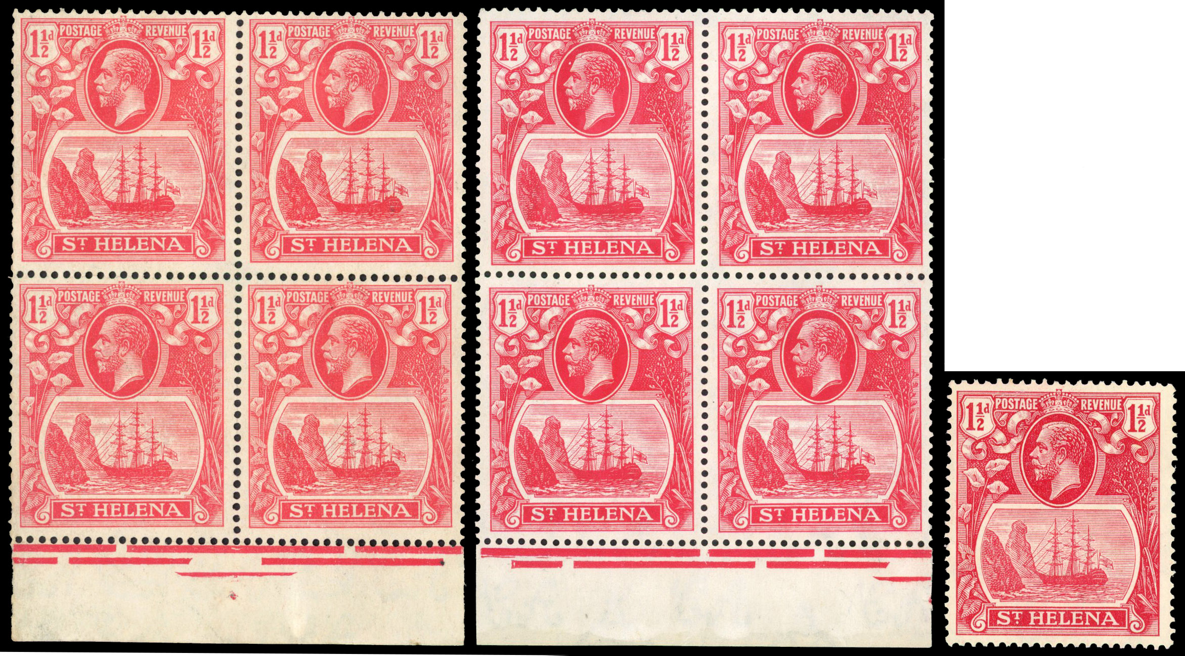 St Helena SG 99b torn flags, 99f torn flag repair mint
