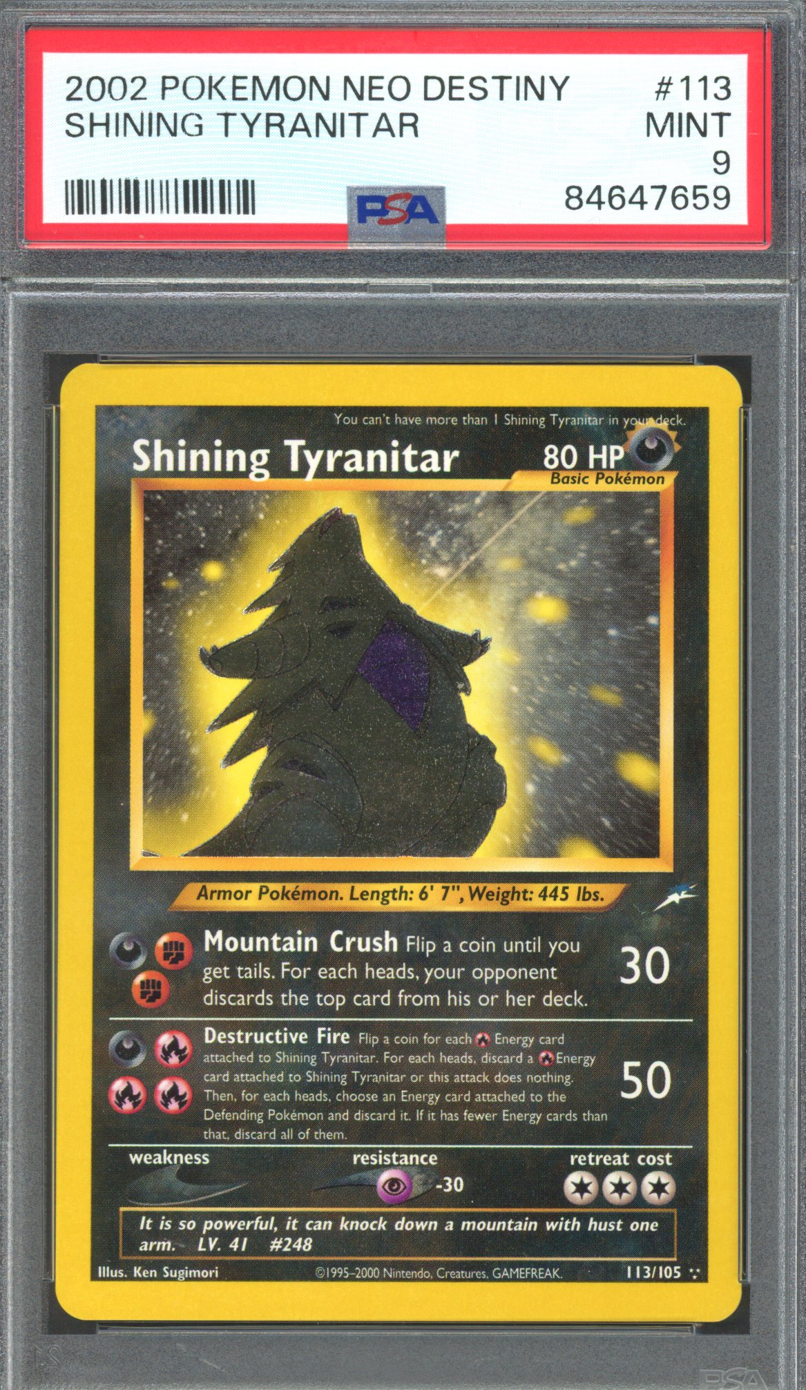 Pokémon TCG - PSA 9 Shining Tyranitar - #113 - Neo Destiny