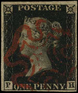 1840 1d black Plate 8 (PH) four close to...