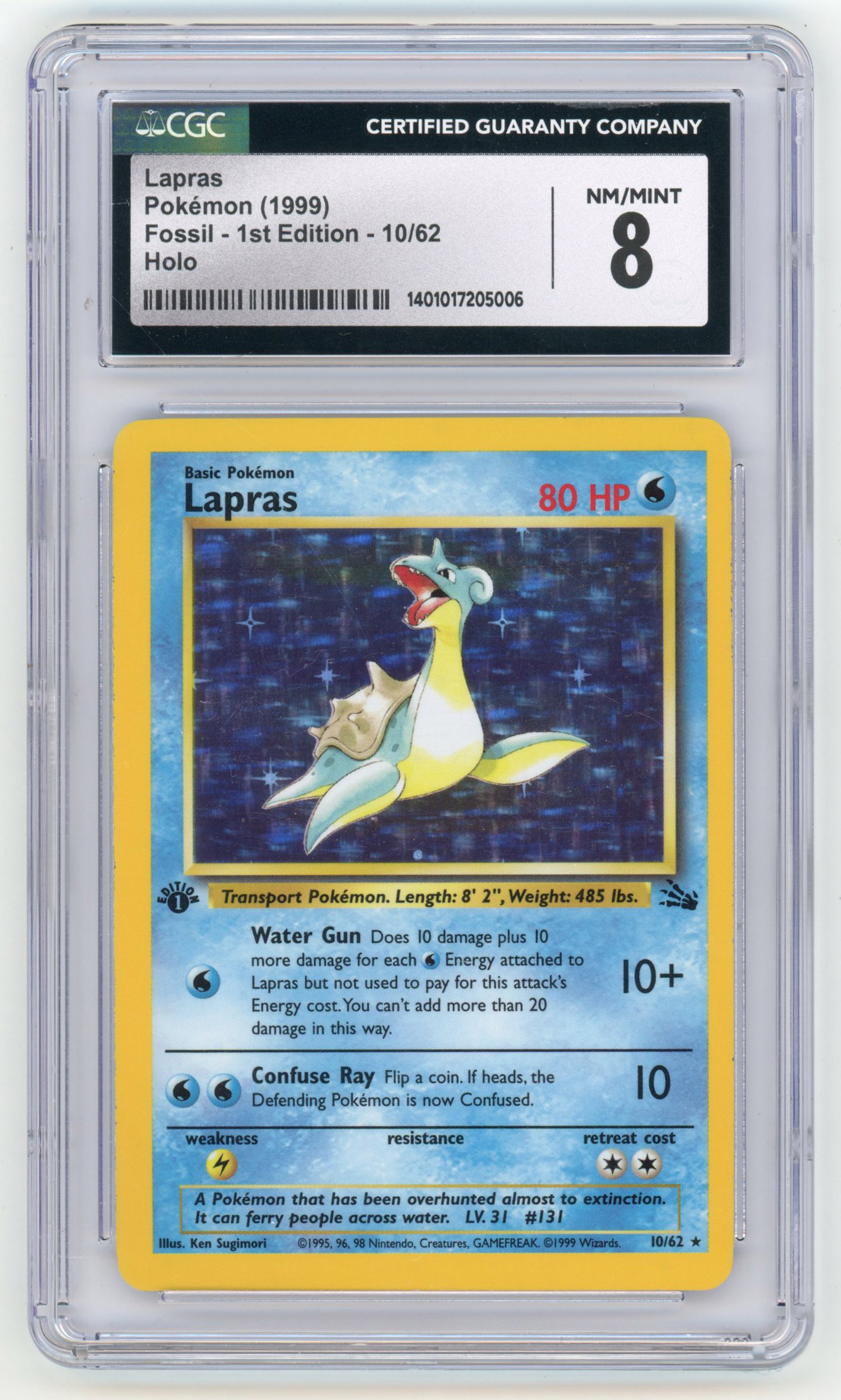 CGC 8 Lapras Holo #10 1st Edition - Fossil