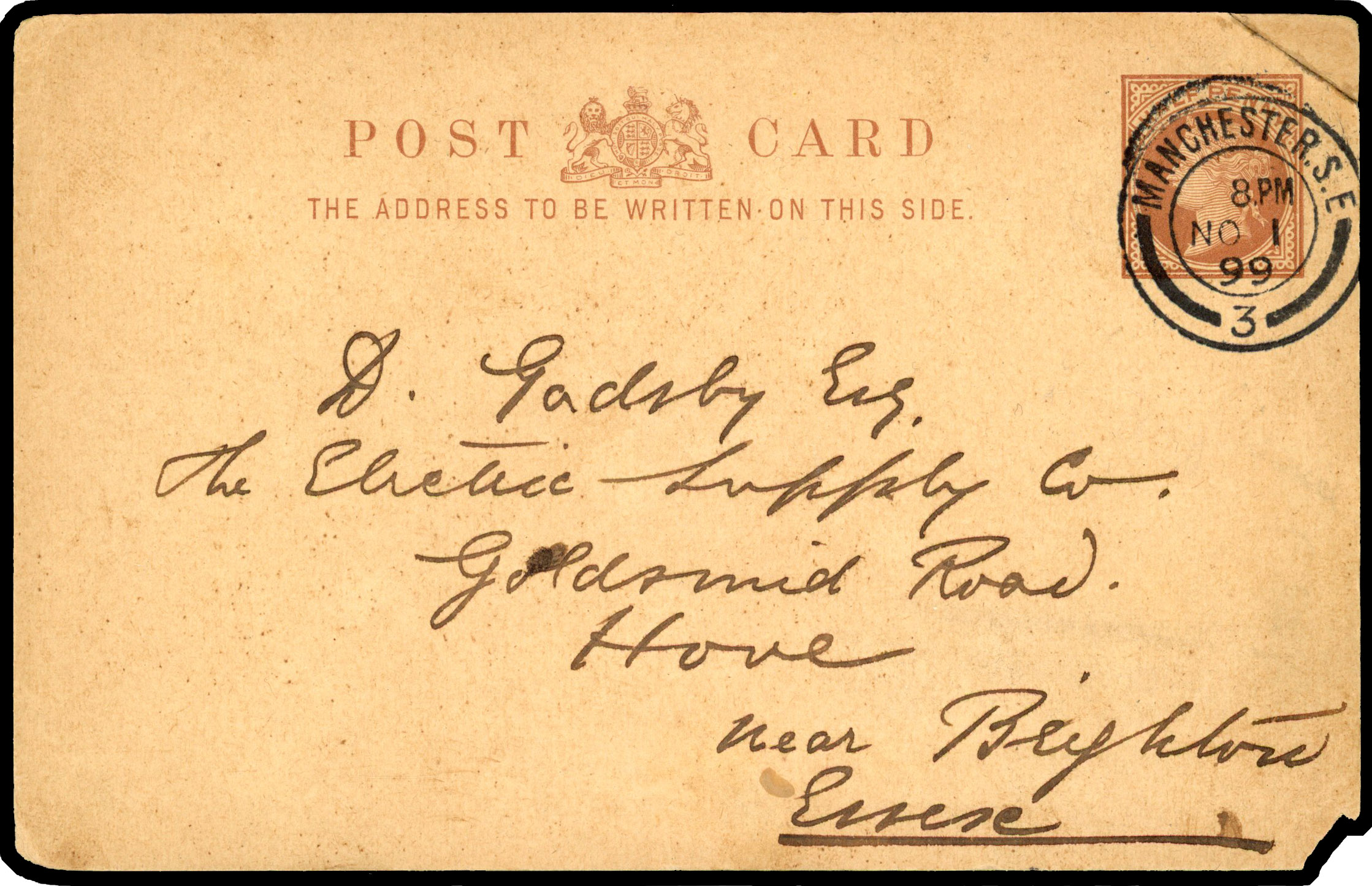 1899 ½d Halfpenny postcard. Superb used example in red-brown fdc