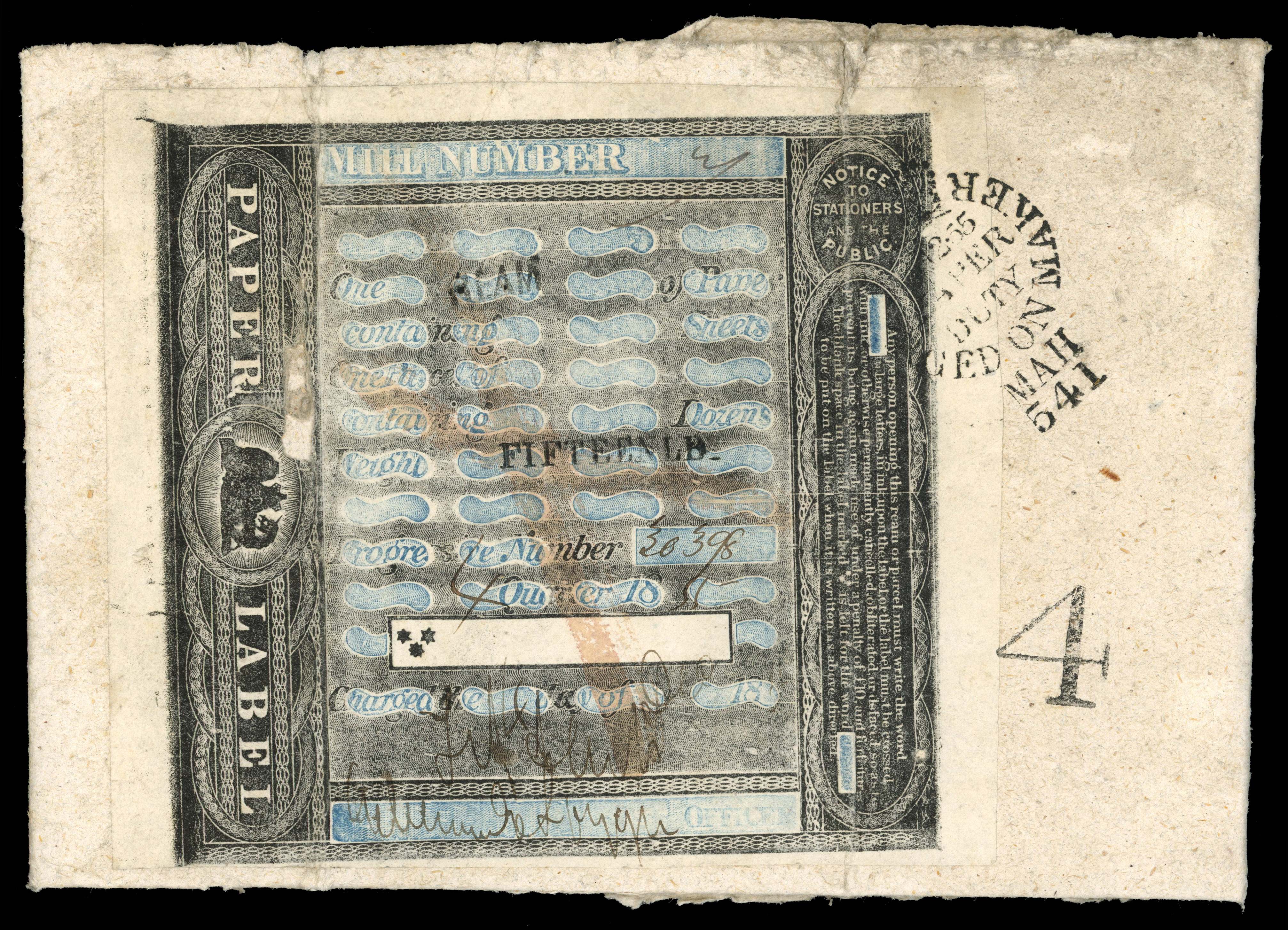 GB Paper Duty revenue Scotland 1848 Perkins Bacon SCOTLAND label Booth 8 