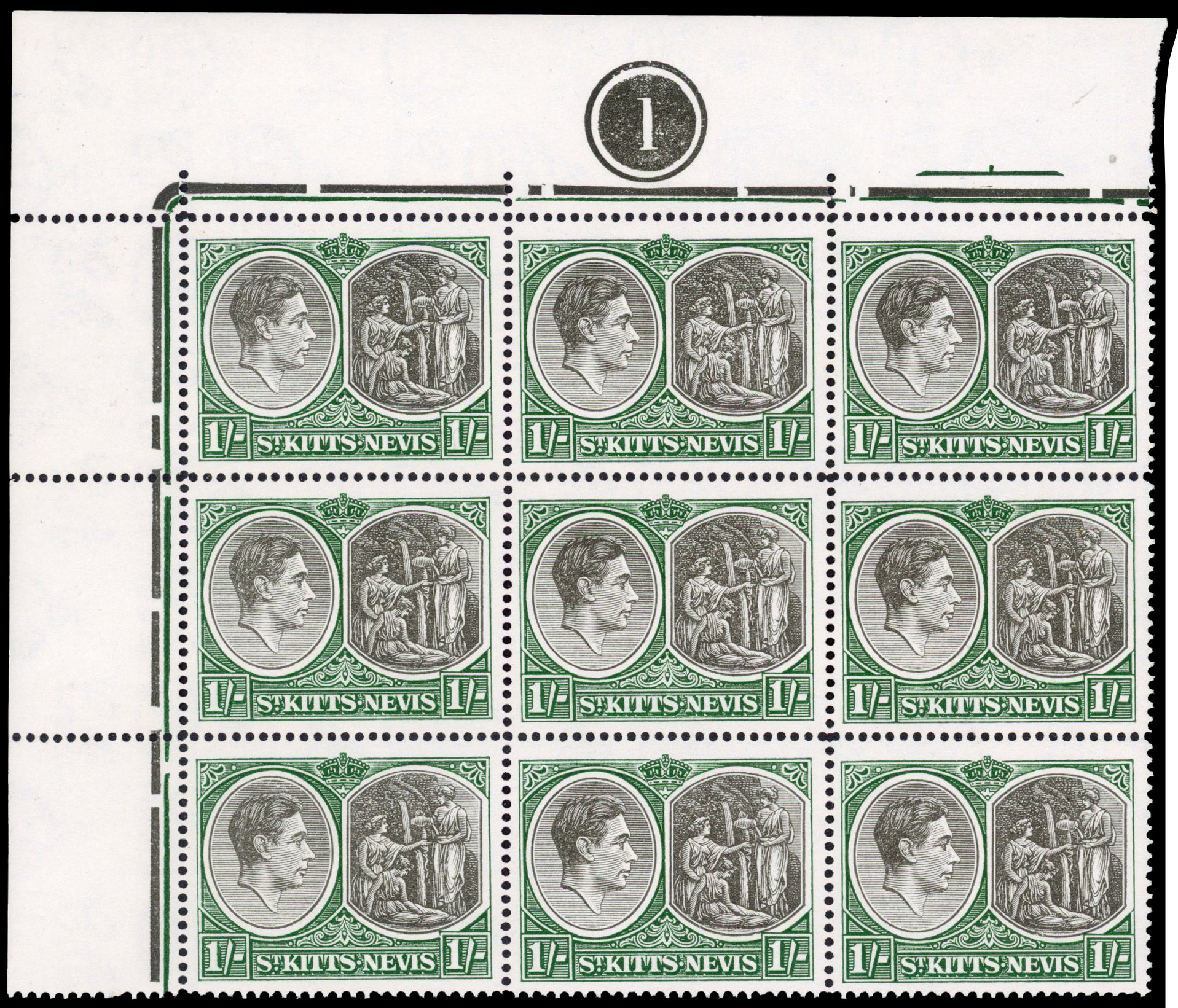 St Kitts-Nevis SG 75c, ca Plate block mint