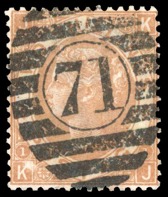 1880 2s Brown Pl.1. Example of the famous Sperati forgery lettered KJ