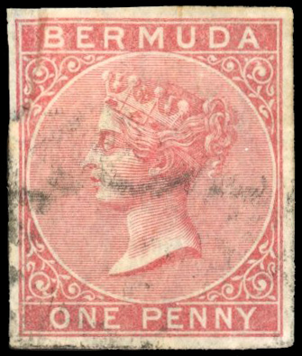 Bermuda SG 1a 1865 1d rose-red imperforate used
