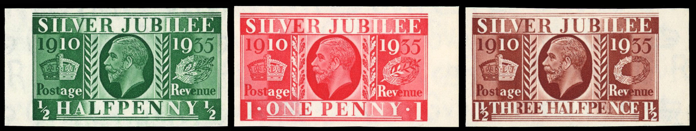 Great Britain 1935 ½d-1½d "Silver Jubilee", Set of Three, BPMA Imprimatur, SG 453/5