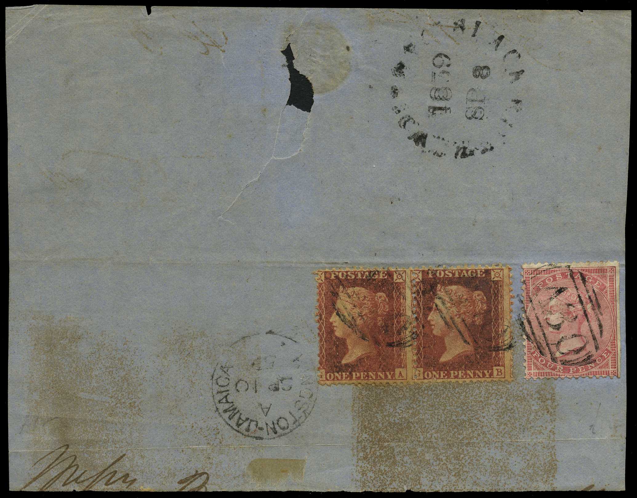 GB USED ABROAD: 1859 Black River “A30” tying...