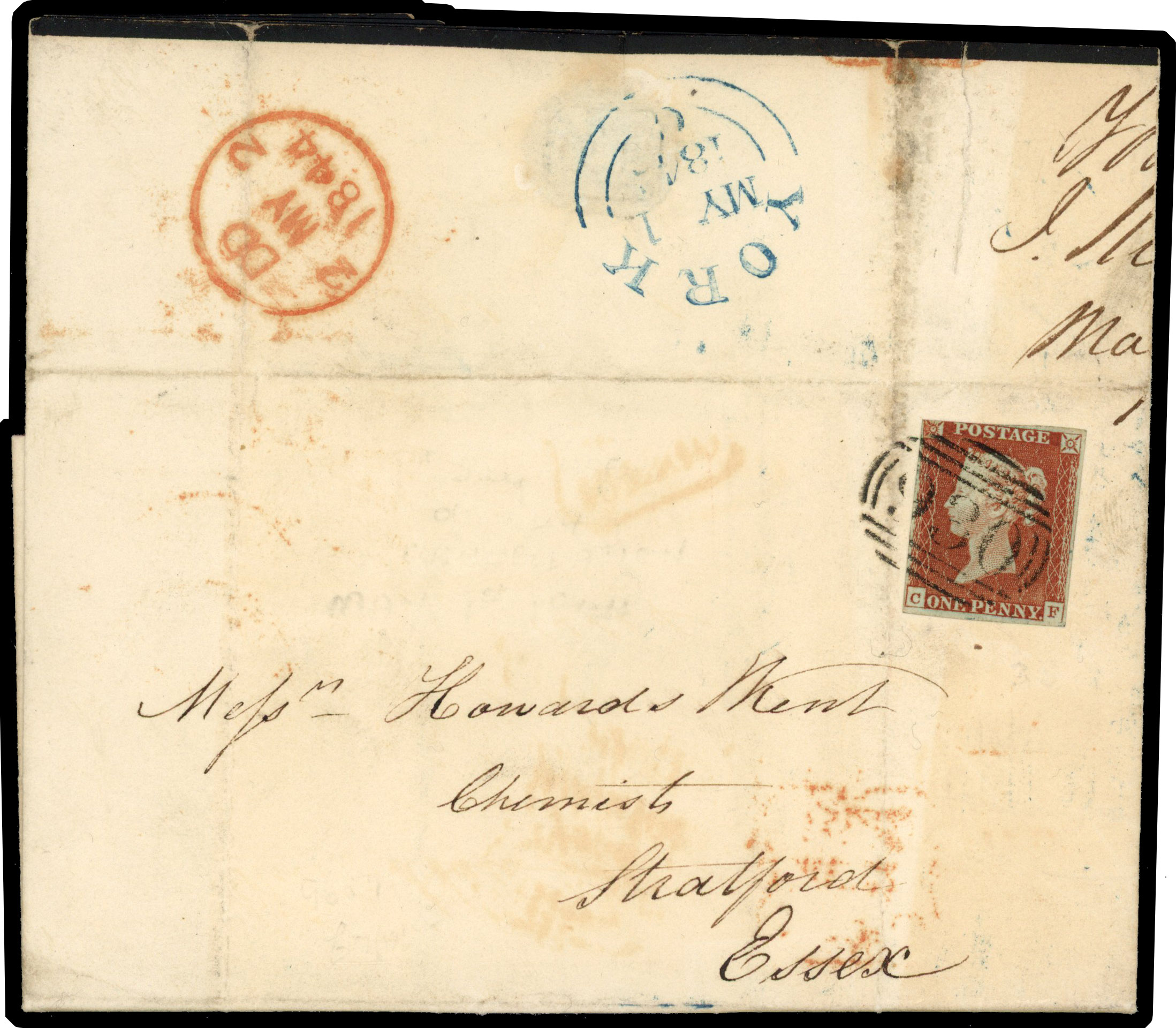 1841 1d Red-brown Pl.38. First day of the numeral cancellation