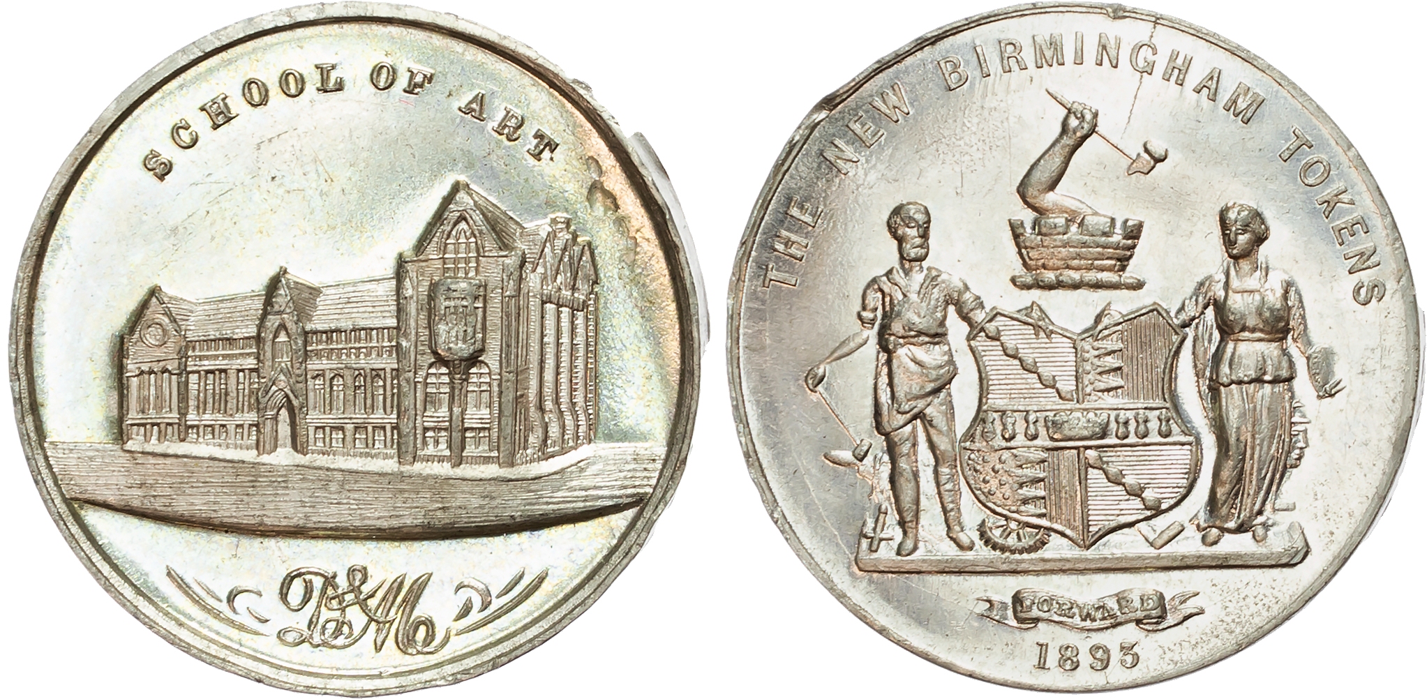 Warks . Birmingham , William Davis and John Macmillan, New Centenary tokens (3), all 1893, in white metal, revs . Counci …