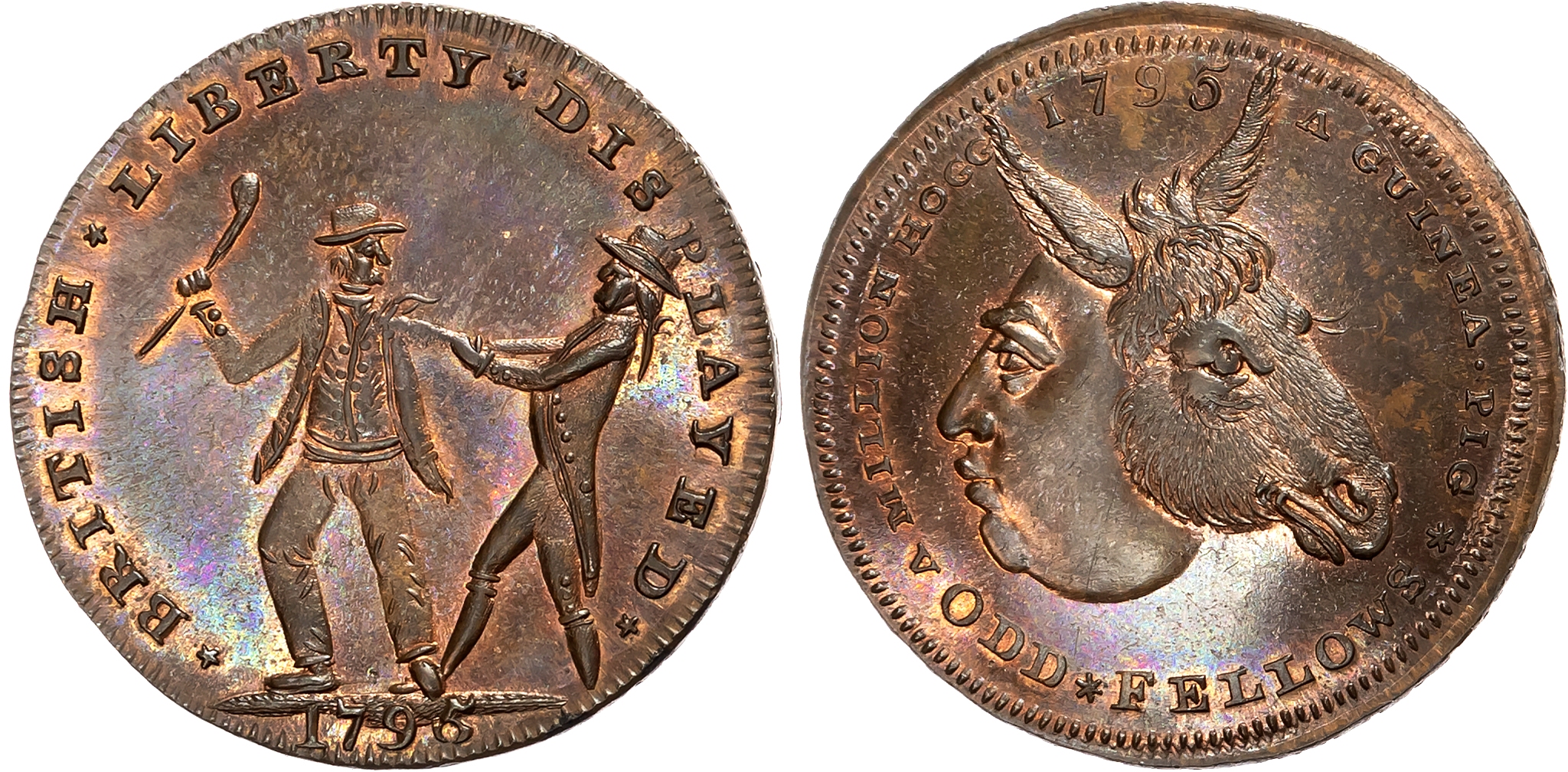 London , Holborn, Thomas Spence Halfpenny 1796, A landsman being press-ganged into the Navy, rev. the Head of Geo. III c …