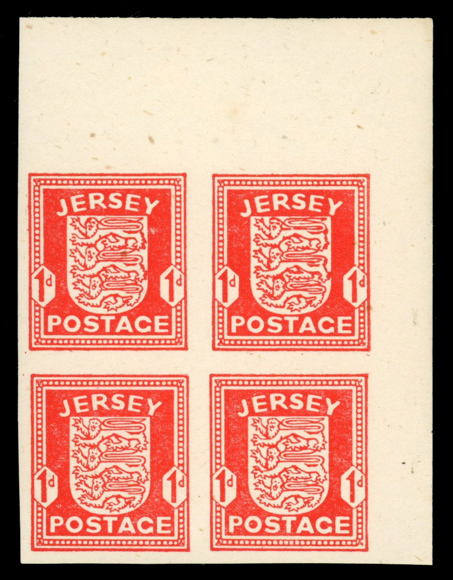 Jersey SG 2c 1940 1d scarlet imperforate block mint