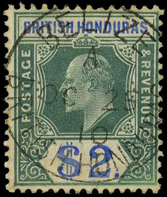 1907 $2 grey-green and blue with R1/3 LP...