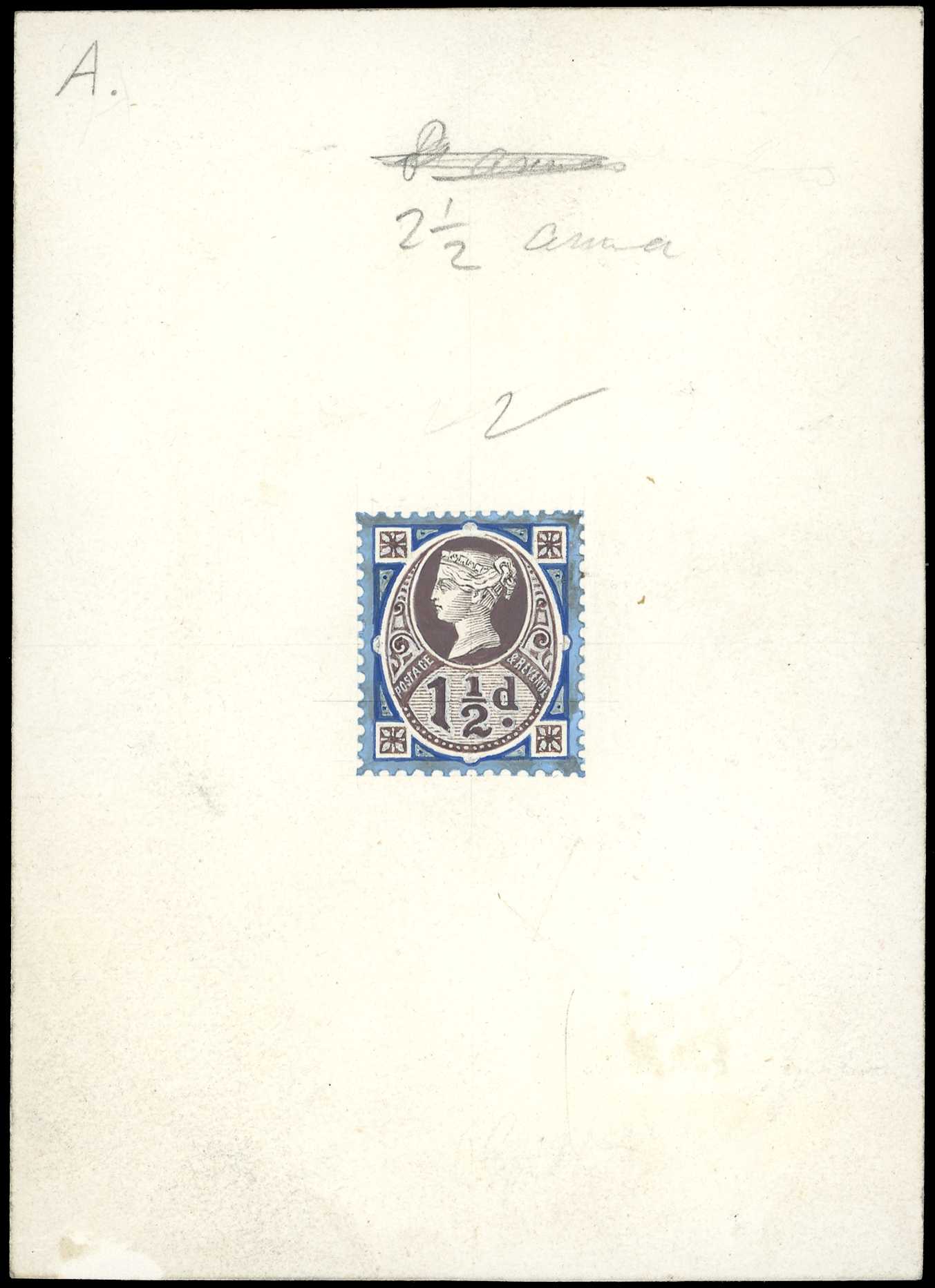1884 1½d Jubilee essay, hand-painted essay...
