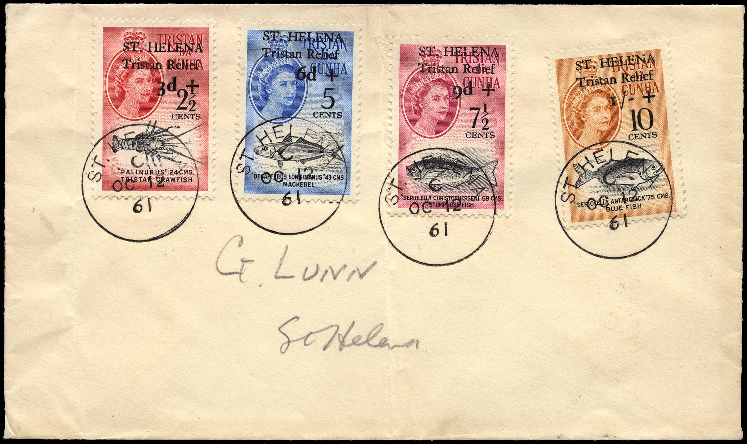 1961 (12 Oct) 'Tristan Relief' set of 4 to 10c...