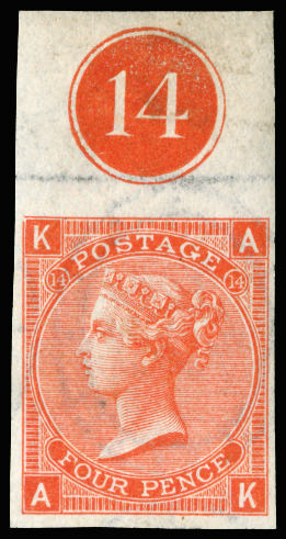 GB SG 94 1869 4d vermilion Plate 11 imprimatur