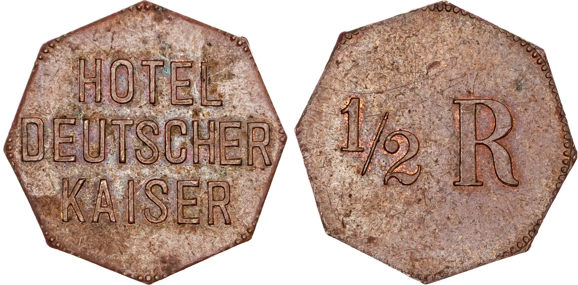 German East Africa, Tanga, Hotel Deutscher Kaiser, set of copper tokens (3)