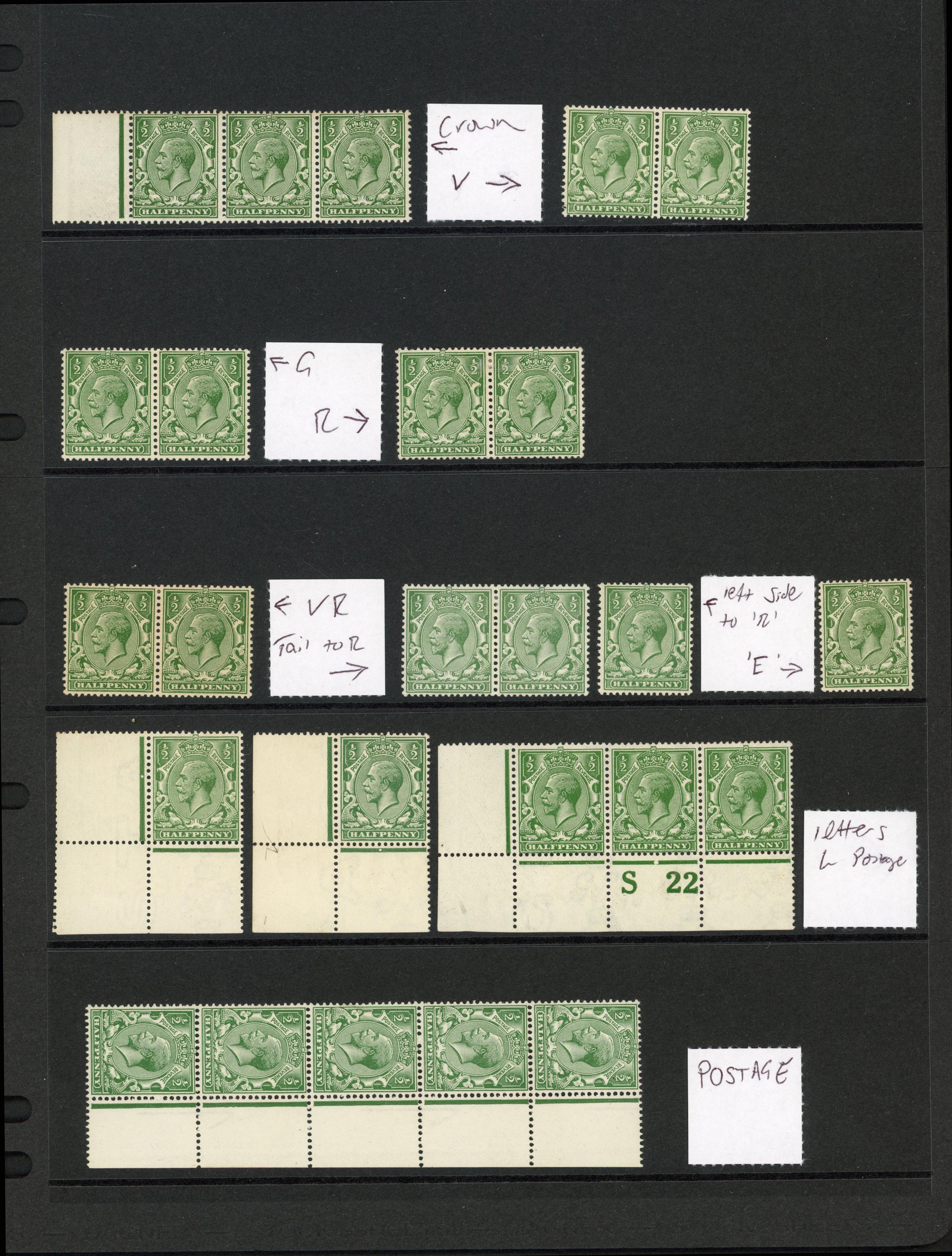GB 1912-24 mint group of broken dandy roll and watermark varieties SG 351var/392var