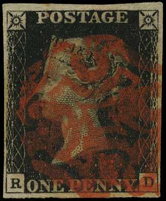 1840 1d black, plate 5 (RD) 4 margins, large...