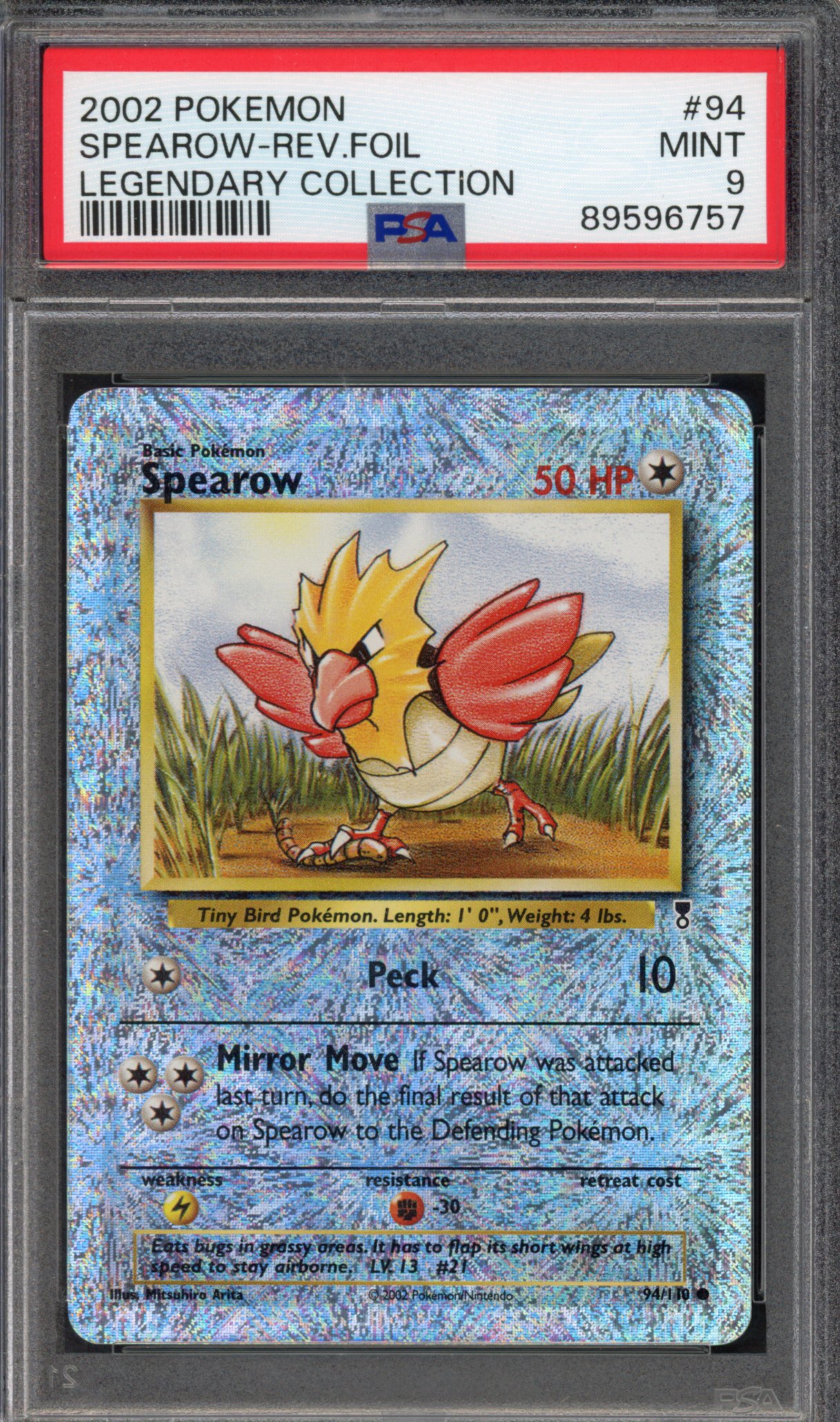 Pokémon TCG PSA 9 Spearow 94 Reverse Foil, Legendary Collection 
