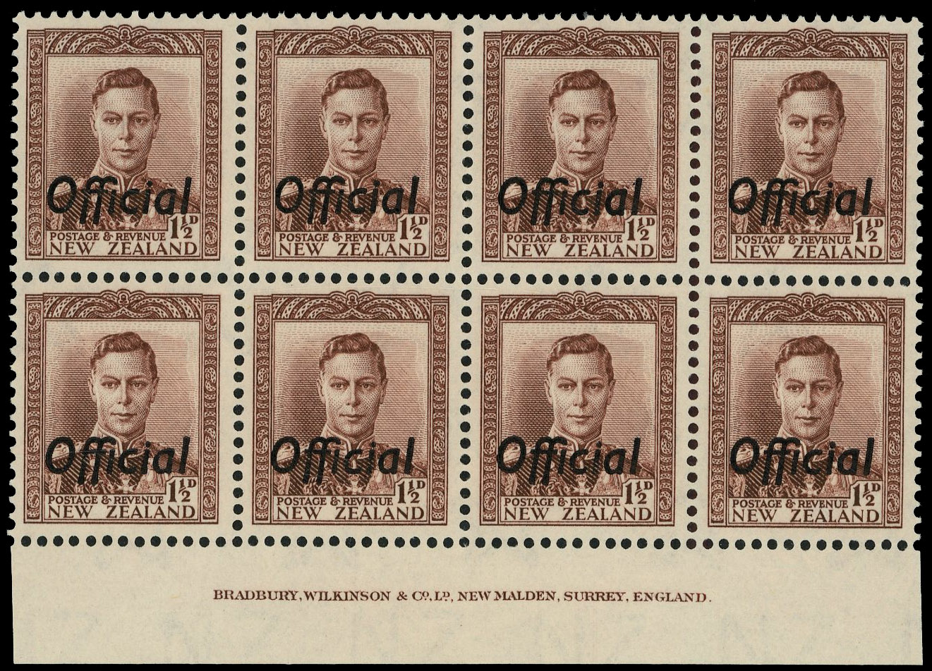 NZ SG O138 imprint block mint