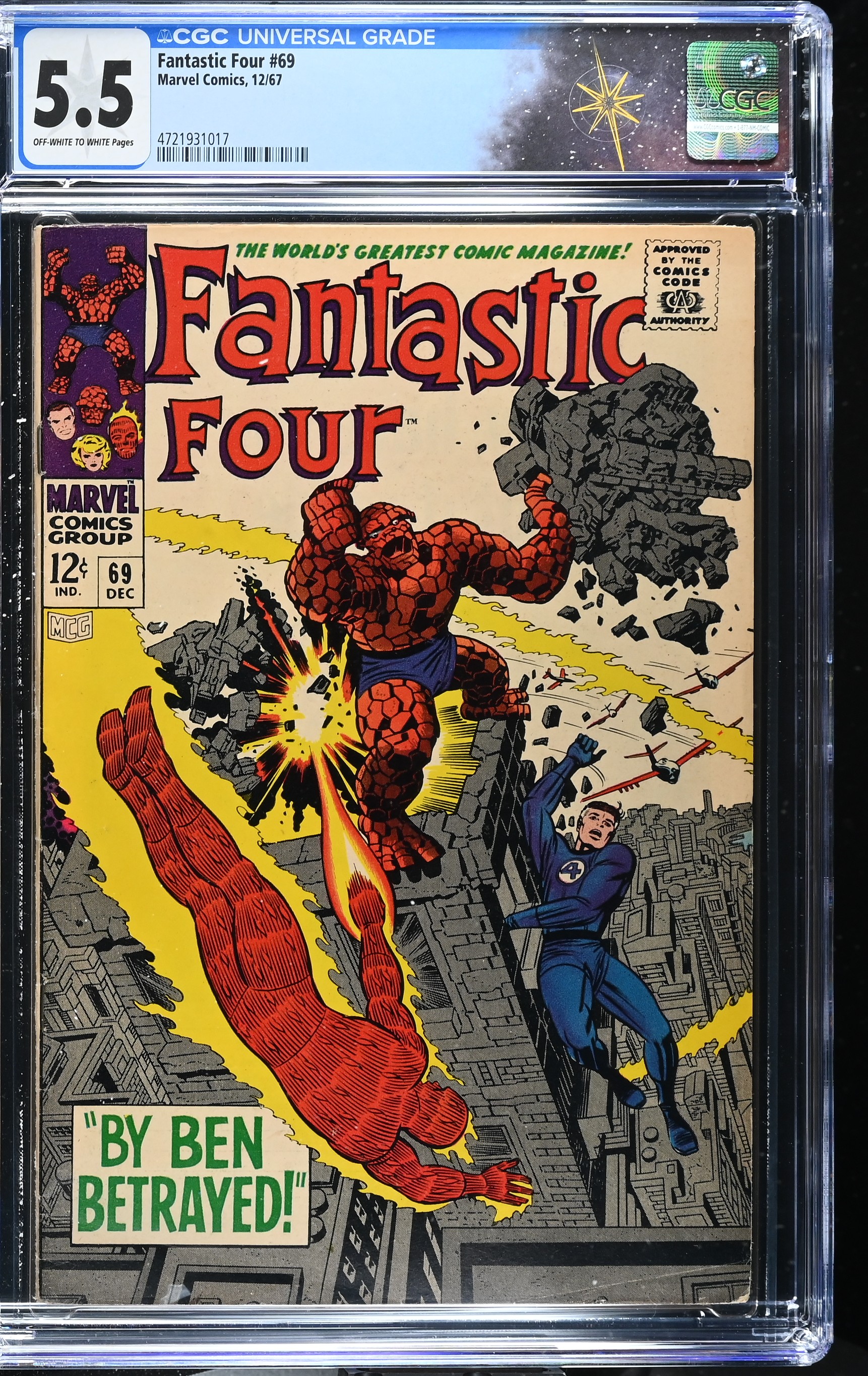 Fantastic Four #69 CGC 5.5 Jack Kirby Cover "By Ben Betrayed!" (Marvel Comics, 1967) Off-White to White Pages