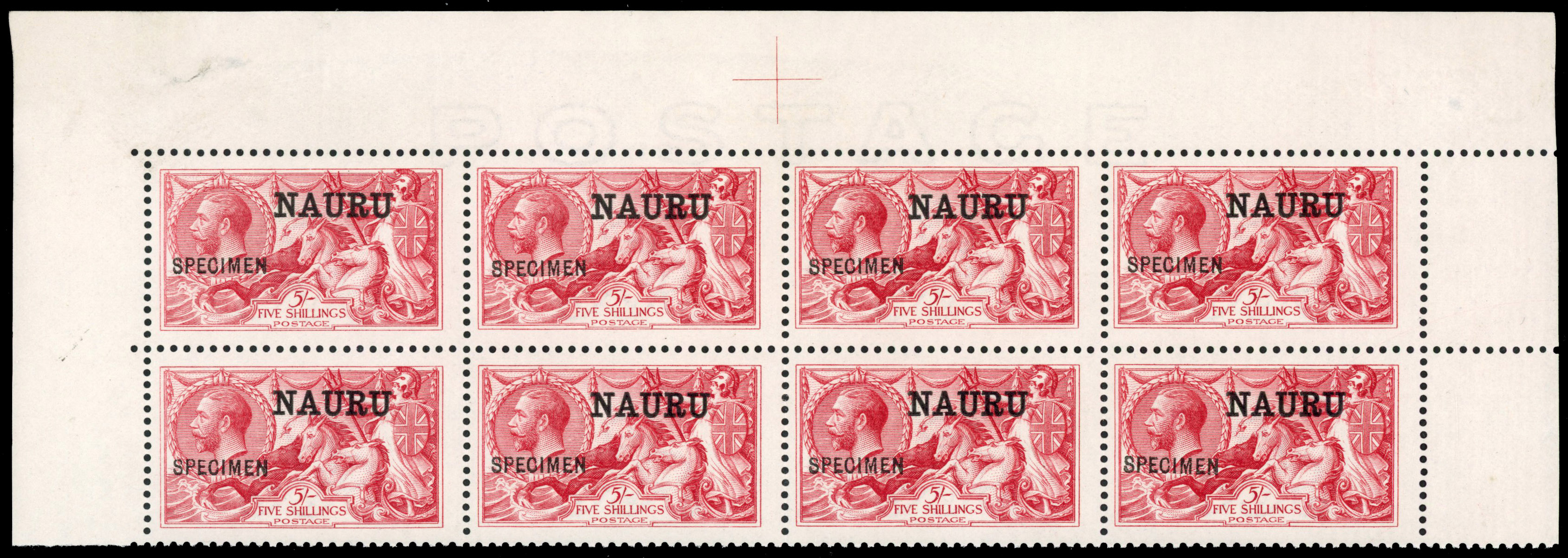 Nauru 1916-23 5s Seahorse Specimen block
