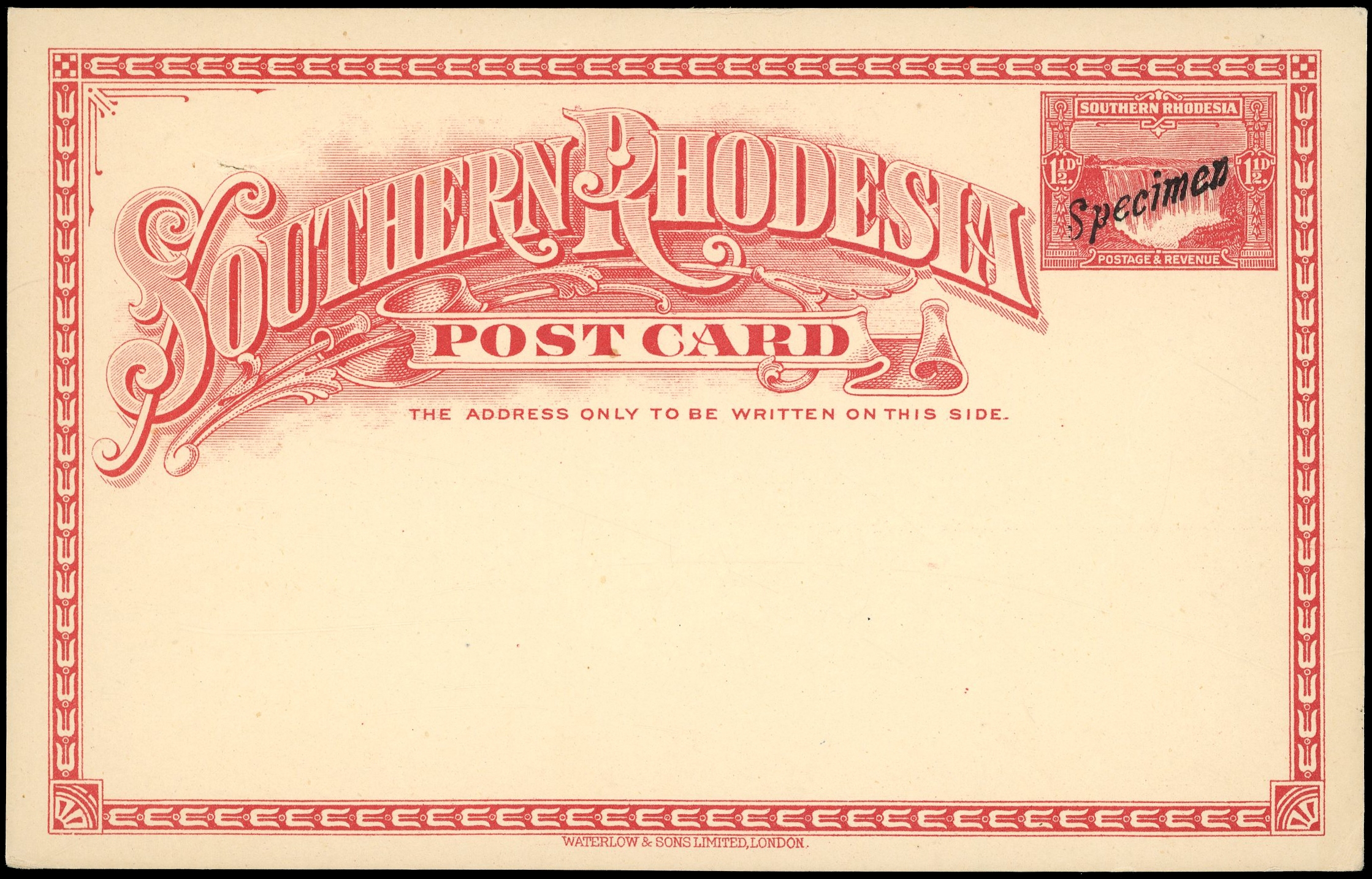 Postal Stationery 1931 Small Falls 1½d post card handstamped Specimen