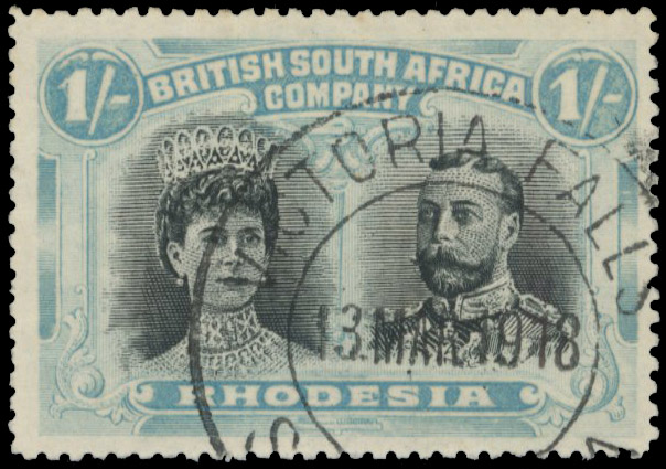 VICTORIA FALLS DC 13 MAR 1918 on 1/- club flaw