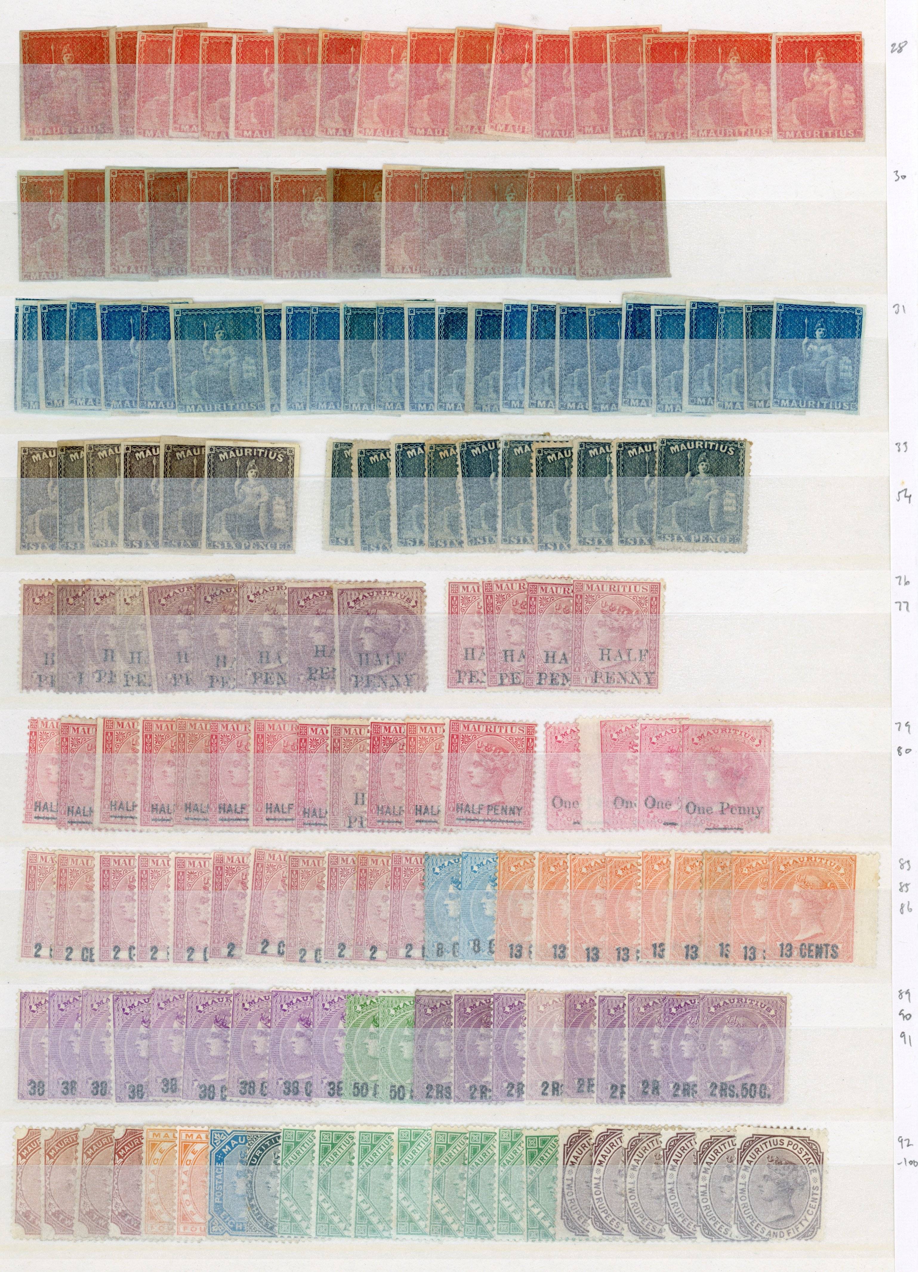 Mauritius 1858-1935 duplicated stock mint