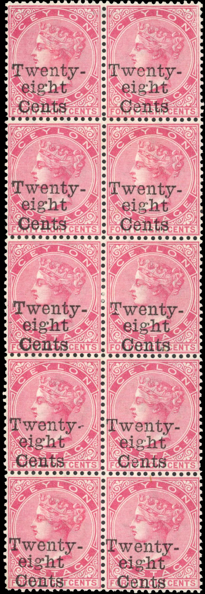 CEYLON 1885 SG 168 28c on 48c block mint