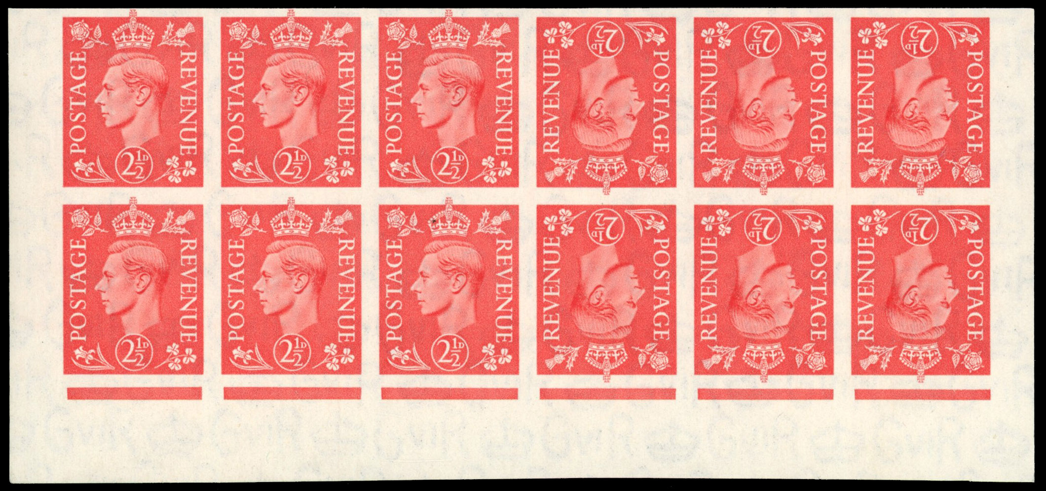 Great Britain 1950 2½d Pale Scarlet, Tête-bêche Pair, BPMA Imprimatur, SG 507