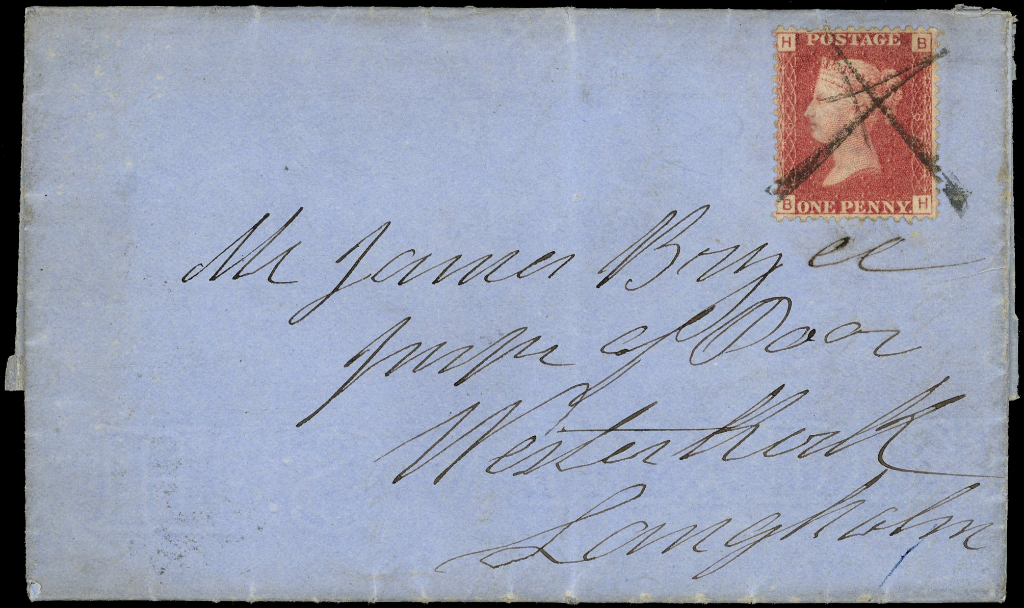 1864 1d Rose-red Pl.87. tied by Canonbie handstruck '1' handstamps