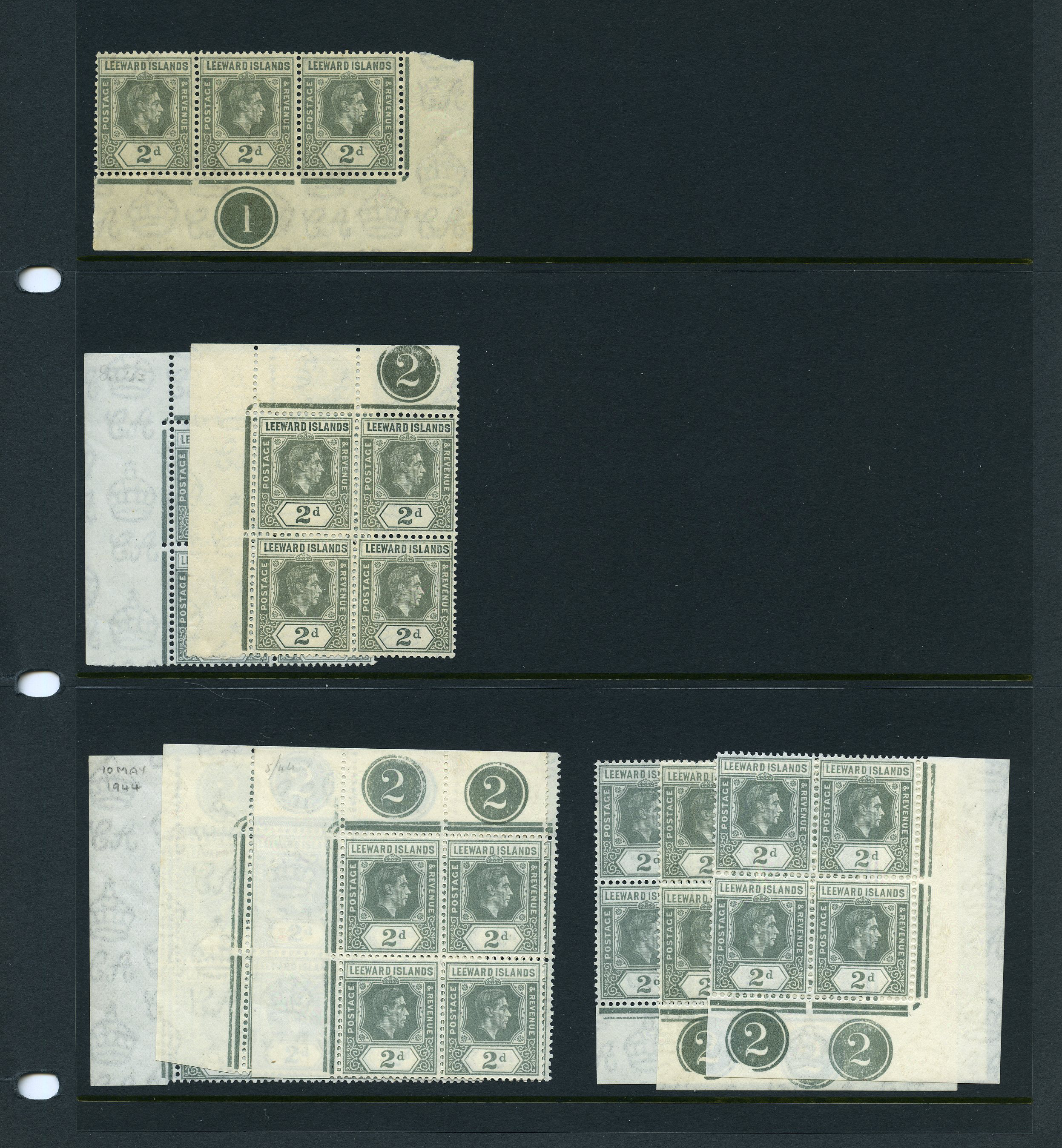 1938-49 2d mint study with Plate blocks; Plate...