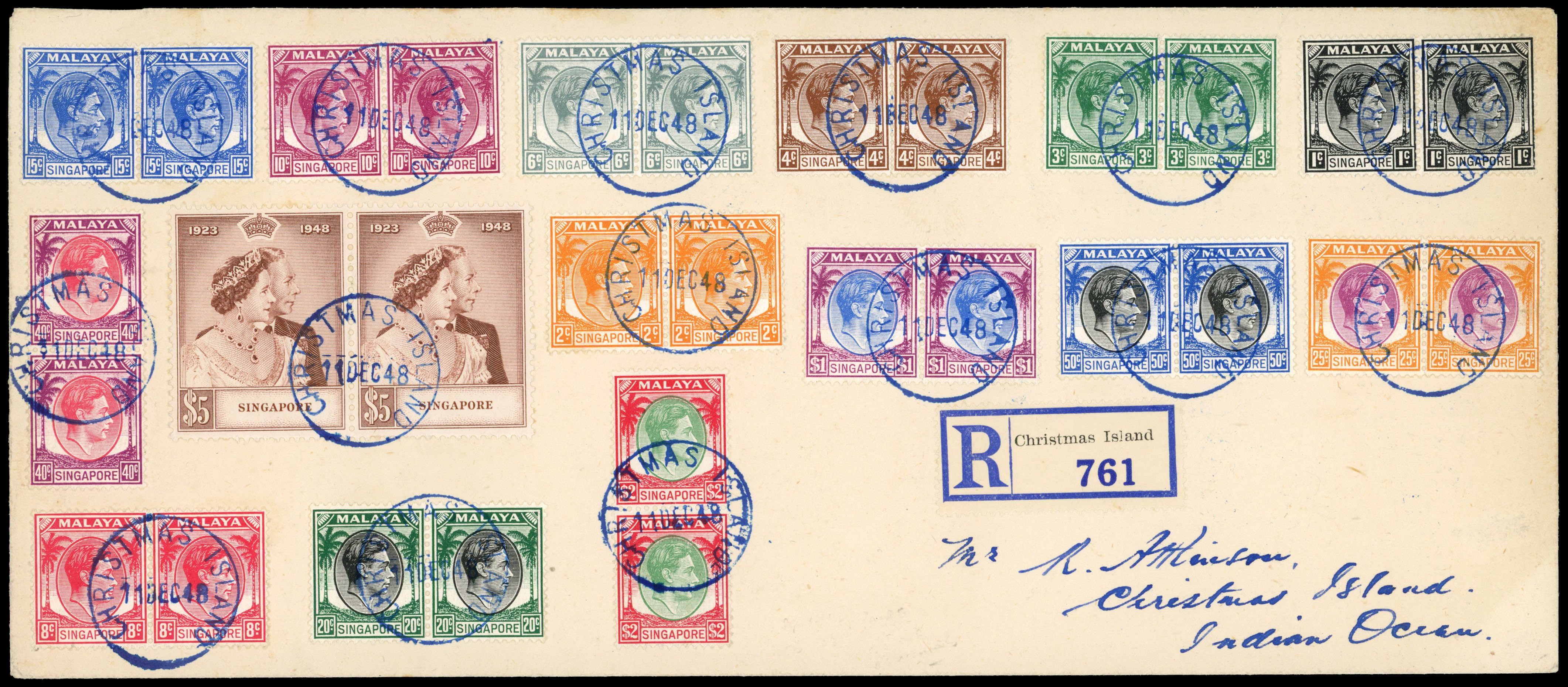 Singapore cover used from Christmas Island