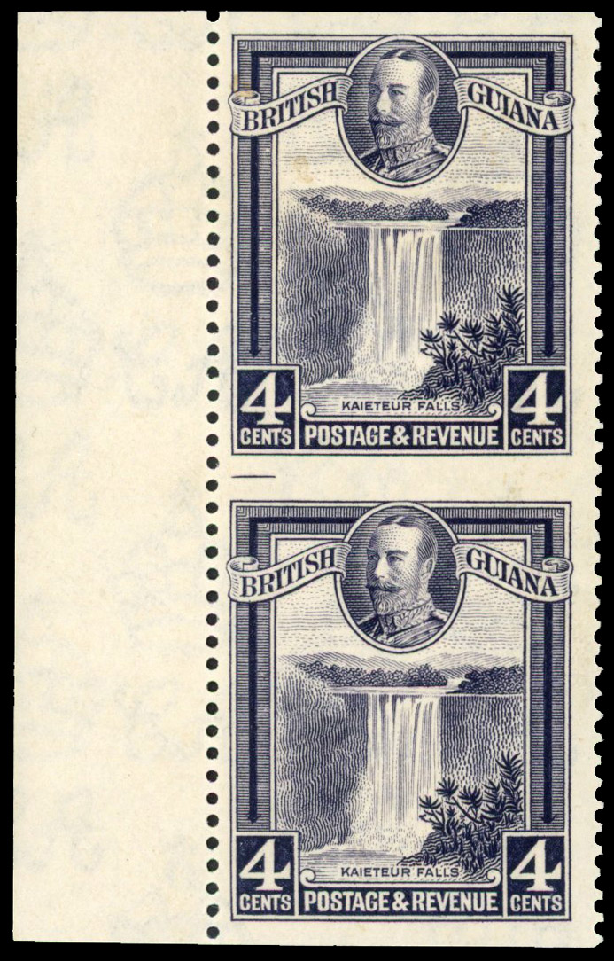 British Guiana 1934-51 4c slate-violet vertical pair error Imperforate between