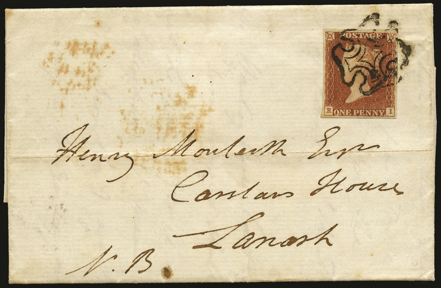 SG7 1841 1d Red-brown Pl.10. P to R, re-entry