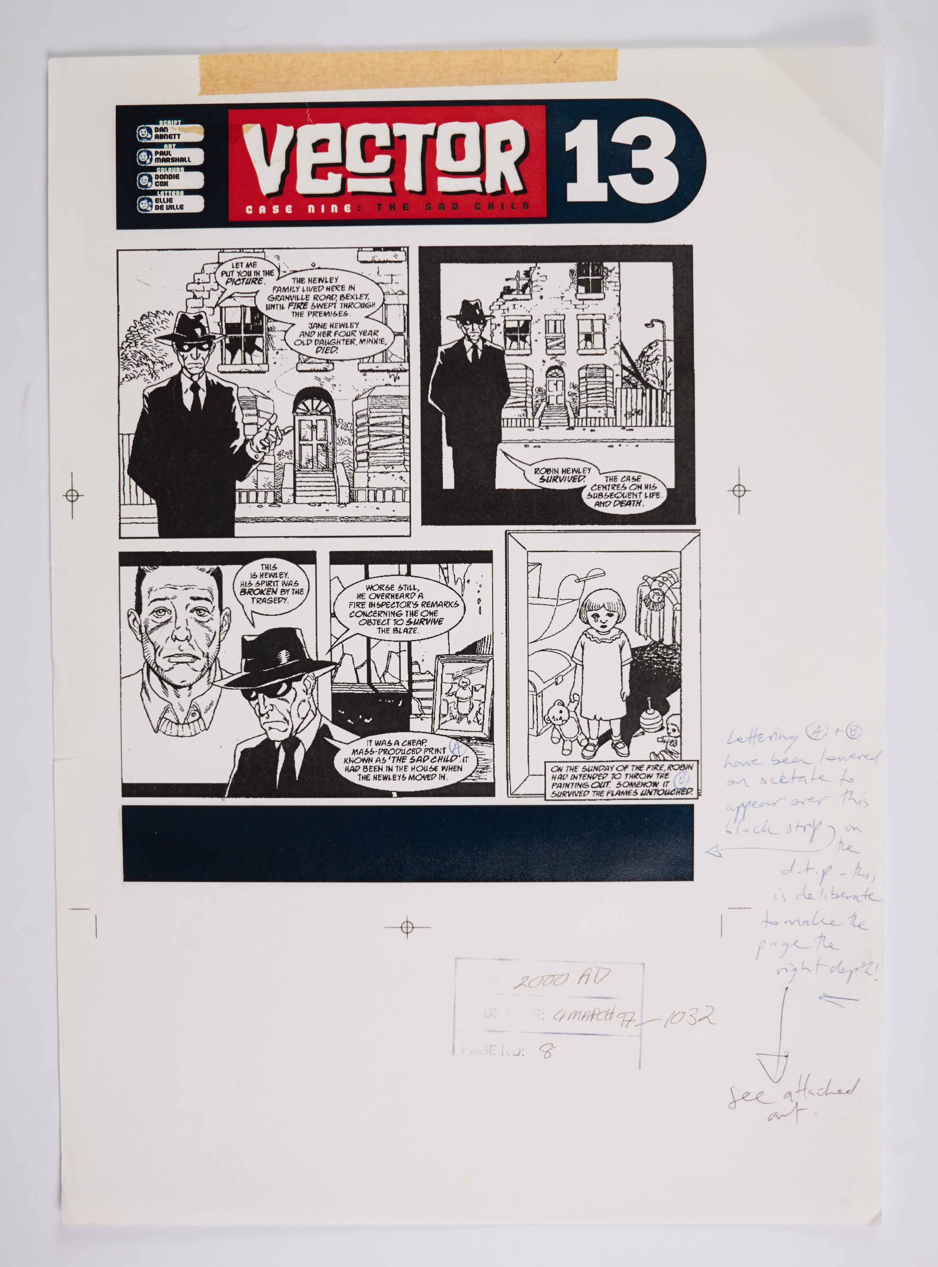 Paul Marshall 2000 AD Prog #1032 Case Nine: The Sad Child Vector 13 Colour Story Pages (Fleetway, 1997) Total 8
